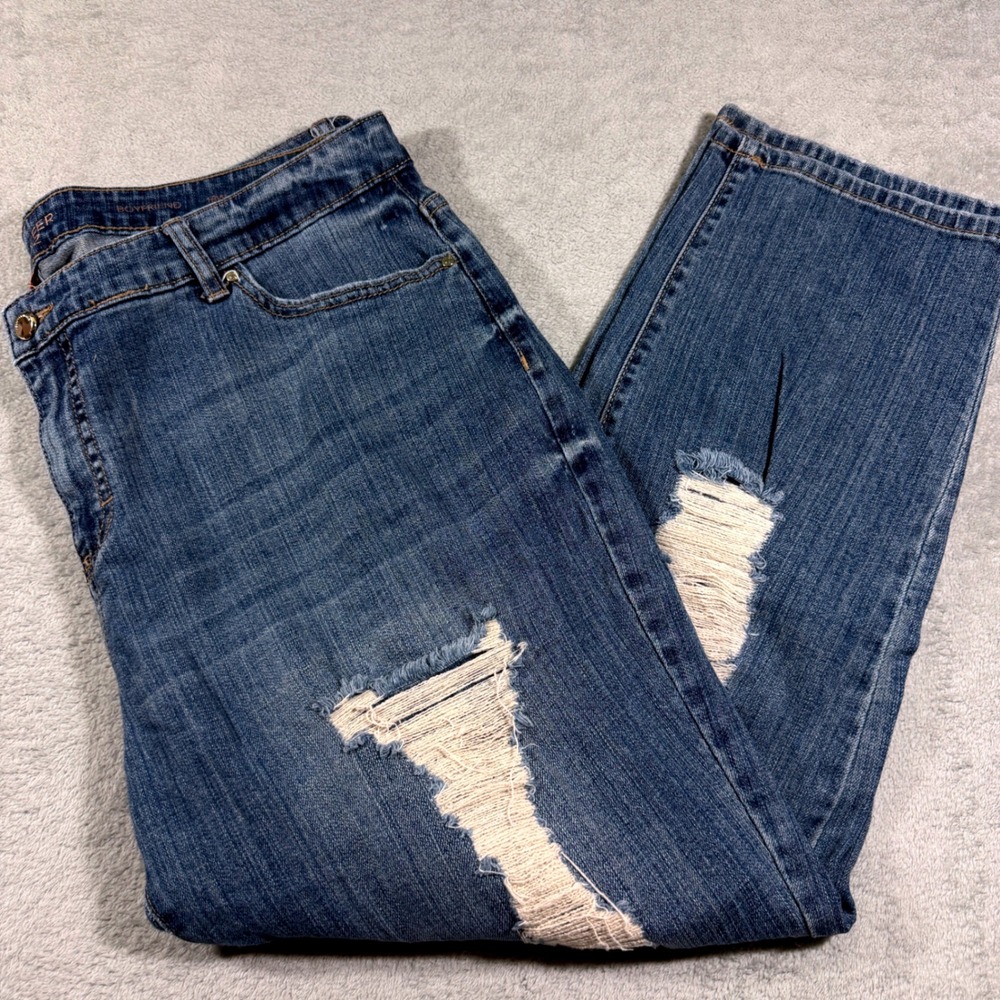 Jennifer Lopez Boyfriend Jeans Women 18W Blue Distressed Ripped Denim